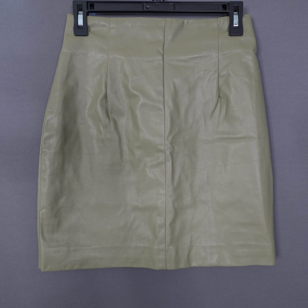 H&M Mini Skirt Women 4 Sage Green Slim Fit Structured Faux Leather Minimalist